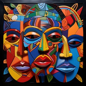 7 helle bunte, 4 menschliche Masken Gesichter 1