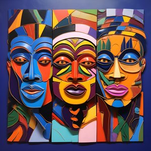 7 helle bunte, 4 menschliche Masken Gesichter 4