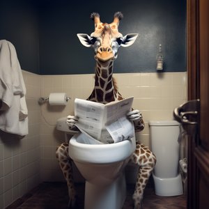 Boldog zsiráf ül a WC-n újsággal 4