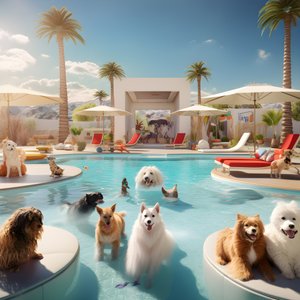 Hunde-Poolparty Palm Springsben 1