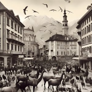 Innsbruck egy régi fényképen elegáns zebrákkal, sirályokkal, majmokkal és agyagfigurákkal. 4