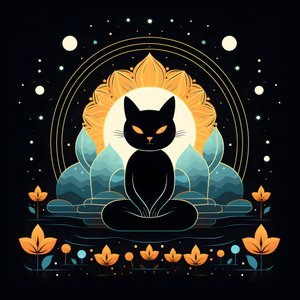 Egy lótuszvirágon ülve meditáló macska 3