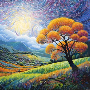 Landschaft mit Baeumen und Huegeln 4