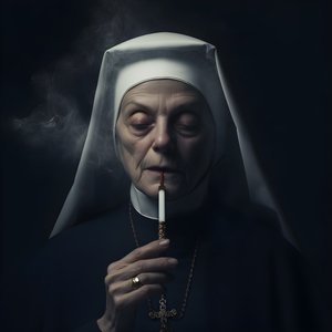 Egy tekercs szivart szívó apáca gyémánt nyaklánccal 1