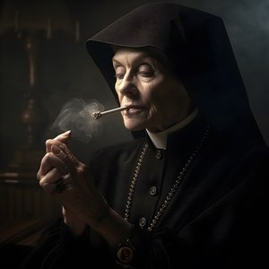 Apáca gyémánt nyaklánccal, aki egy tekercs szivart szív 4