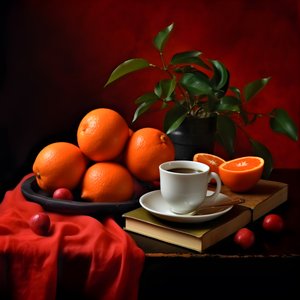 Zitrusfrüchte rotes Buch Kaffee 2