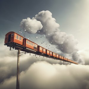 a fast moving social media train flying through the clouds hanging by a thread 1