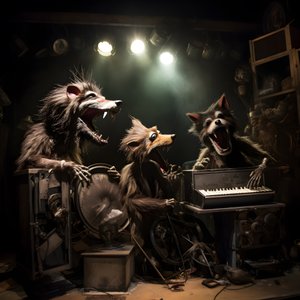 hátborzongató, szőrös, törött állat animatronics zenét előadó színpadon 3