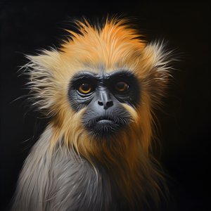 egy arany langur arcát ábrázoló festmény fekete háttérrel 1