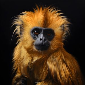egy arany langur arcát ábrázoló festmény fekete háttérrel 2