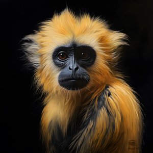 egy arany langur arcát ábrázoló festmény fekete háttérrel 3