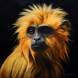 egy arany langur arcát ábrázoló festmény fekete háttérrel 4