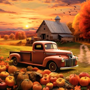ein alter Pickup an einem herbstlichen Abend bei Sonnenuntergang 4