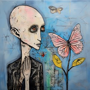 ein originales aquarell eines engels, der einen schmetterling haelt 3