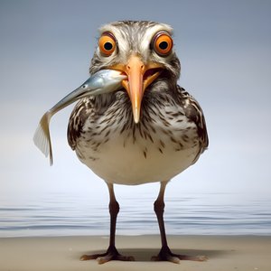 ein strandlaeufer haelt einen fisch 1