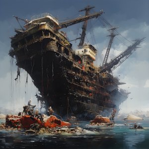 großes Wrack wird von einem Kran aus dem Meer gezogen 3