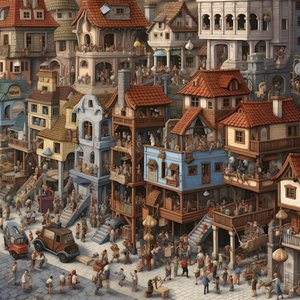 town with many people realistic 2