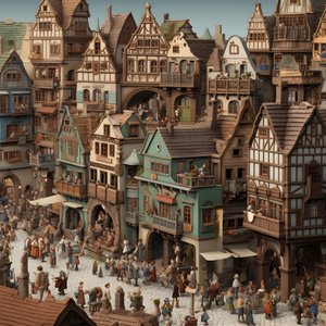 town with many people realistic 4