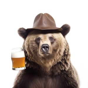 un ours avec un chapeau haut de forme une choppe de biere de face et de profil sur fond blanc 2