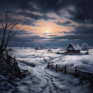 verschneite Landschaft. Ein medialer Bauernhof 1
