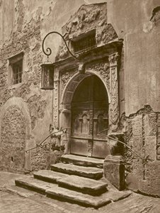 Rothenburg o d T, Portal des alten Rathauses; Rothenburg-on-the-Tauber, a régi városháza bejárata (f/w fotó)