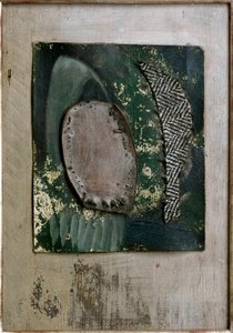 Barna és zöld összeállítás (festmény alkotó: Kurt Schwitters