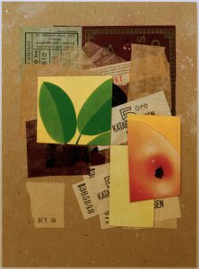 Cím nélkül (almadarabbal és zöld levelekkel) alkotó: Kurt Schwitters