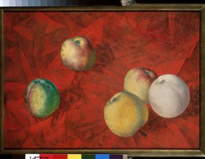 Alma piros alapon. (Alma a piros háttéren). Kuzma Szergejevics Petrov Vodkin (Petrov-Vodkin) festménye (Kouzma Petrov Vodkin) (Petrov-Vodkin) (1878-1939), olaj, vászon alkotó: Kuzma Sergeevich Petrov Vodkin
