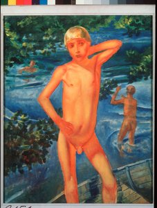 Fiúk fürdenek. Kuzma Szergejevics Petrov Vodkin (Petrov-Vodkin) festménye (Kouzma Petrov Vodkin) (Petrov-Vodkin) (1878-1939), olaj, vászon alkotó: Kuzma Sergeevich Petrov Vodkin