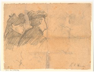 Profiltanulmány két kalapos női fejről alkotó: Laurits Andersen Ring