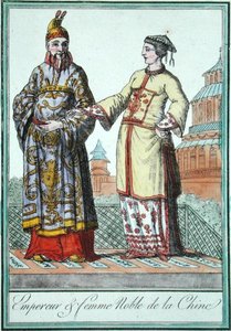 Kínai császár és nemes asszony, Jules Grasset de Saint-Sauveur (1757-1810) egyik jelmeztanulmányából 1796 (színes metszet)