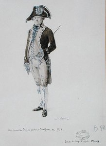 Franciaország konzulja 1776-os egyenruhában (toll és mosás, papír)