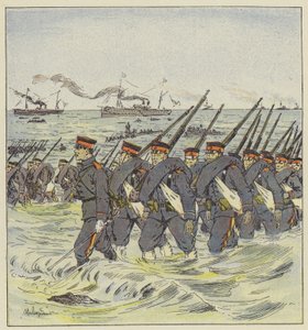 A japán gyalogság partraszállása Pi-Tse-Ouo-nál alkotó: L. Malespine