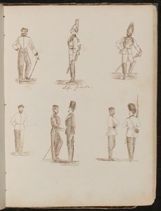 Nyolc tanulmány egyenruhás, álló katonákról, „Life Guards” felirattal alkotó: Lady Butler
