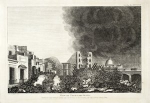 Torro del Greco látképe: A Vezúv kitörése utáni 8. napon, 1794. június 15., 1822 (metszet és rézkarc) alkotó: Lady H. Fitzgerald