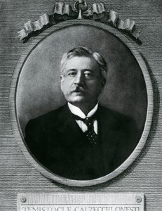 Temistocle Calzecchi Onesti (1853-1922) olasz fizikus és feltaláló portréja, rézkarc a fénykép után