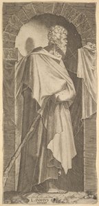 Kisebb Szent Jakab egy íves fülkében, kezében sétapálcát tartva, amelyek kb..., 1545.