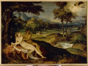 Jupiter és Io. Lambert Sustris festménye (1515 vagy 1520 - 1591 után), olaj, vászon, 1558 és 1563 között. Olasz művészet (Velence)