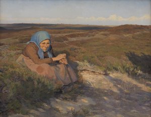 Egy öregasszony "Bette Dorte" a fenyőn alkotó: Larsen