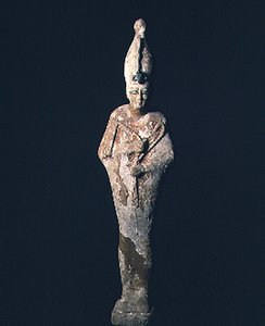 Gessóval borított, fából készült Ozirisz figura, szaite időszak, ie 664-525 (fa és gesso) alkotó: Late Period Egyptian