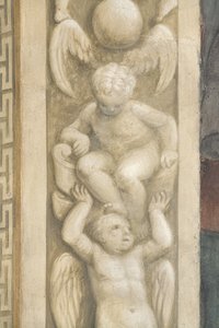 Putti, dekorációk az ablakok körül (freskó)
