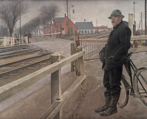 A vonatra várva. Szintbeli kereszteződés a roskildei autópálya mellett, 1914. alkotó: Laurits Andersen Ring