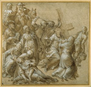 A keresztjét hordozó Krisztus találkozik Szent Veronikával (toll és barna tinta kiemeléssel) alkotó: Lavinia (attr. to) Fontana