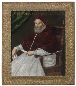 XIII. Gergely pápa portréja, háromnegyed hosszú, ülő alkotó: Lavinia Fontana