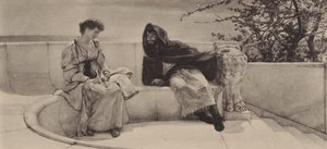 A régi történet (fotogravír) alkotó: Lawrence (after) Alma Tadema