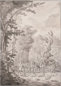 Vadászparti Marlyban, a 17. század végén vagy a 18. század elején. alkotó: Le Vieux Jean Baptiste Martin
