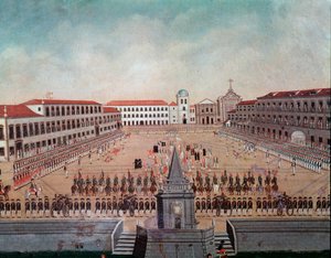 Katonai felvonulás Rio de Janeiro Királyi terén Brazíliában Akvarell, Leandro Joaquim (1738-1798) 18. századi Rio de Janeiro, Nemzeti Történeti Múzeum alkotó: Leandro Joachim