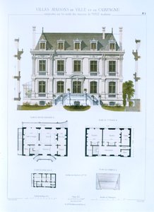 Tervezés a „Párizsi modern házakon alapuló városi és vidéki házakból”, 1864 körül alkotó: Leblanc