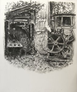 Angolnapite textúrák, 2016, (szén papíron) alkotó: Lee Campbell