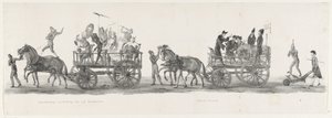 Vijf Faculteiten en een Publieke Promotie, 1835 Zinnebeeldige voorstelling der vijf Faculteiten / Publieke Promotie (title on object) De afzonderlijke voorstellingen, welke den optogt, gehouden door H.H. Studenten der Leidsche Hoogeschool op den 9 Feb: 1   alkotó: Leendert Springer (I)